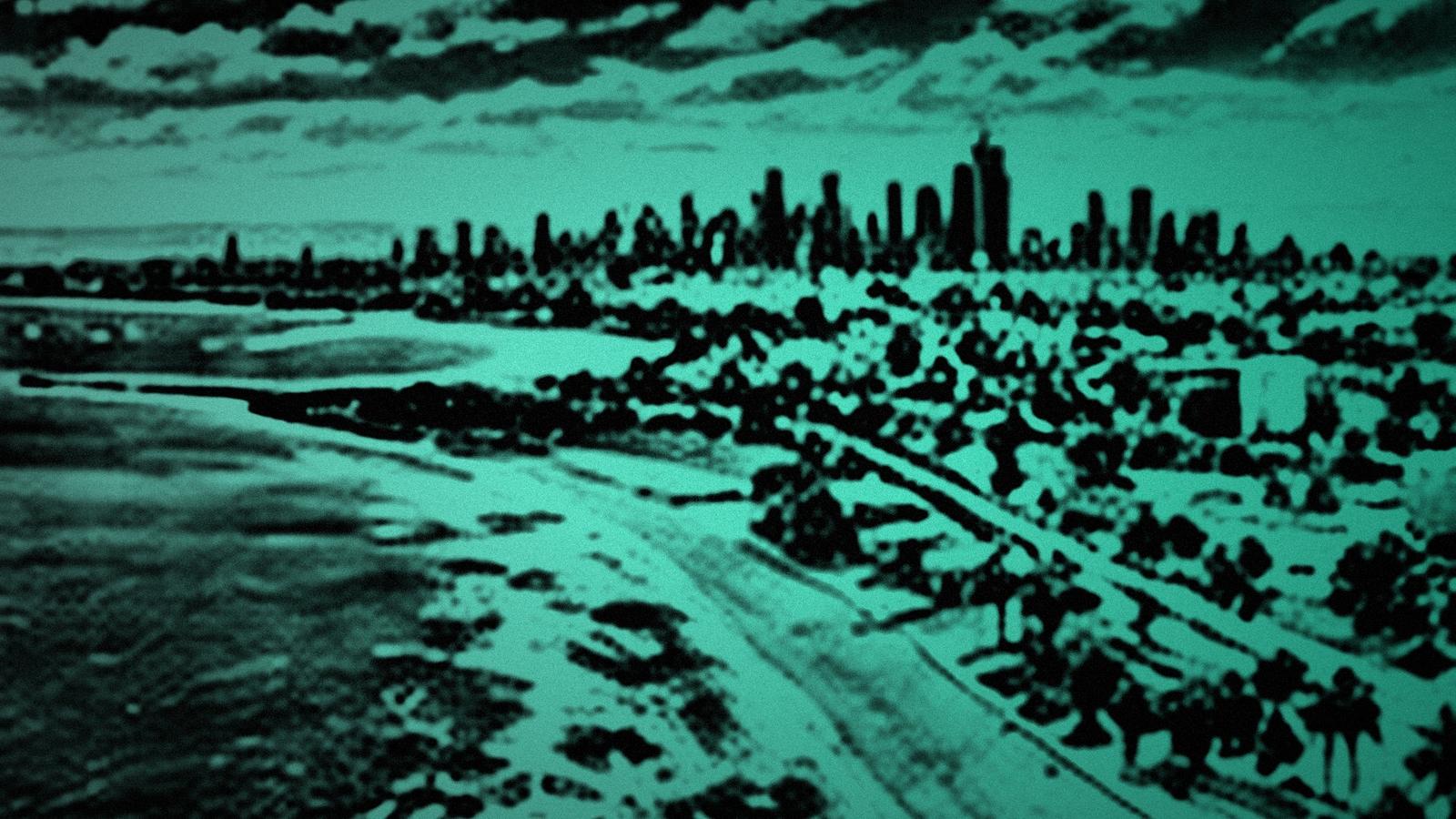 The coastline and city skyline across the bay